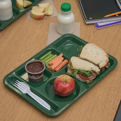 Miniatura 5 de Carlisle FoodService Products Bandeja de plástico para comida zurda, bandeja pesada para almuerzo con 6 compartimentos para escuelas, cafeterías y