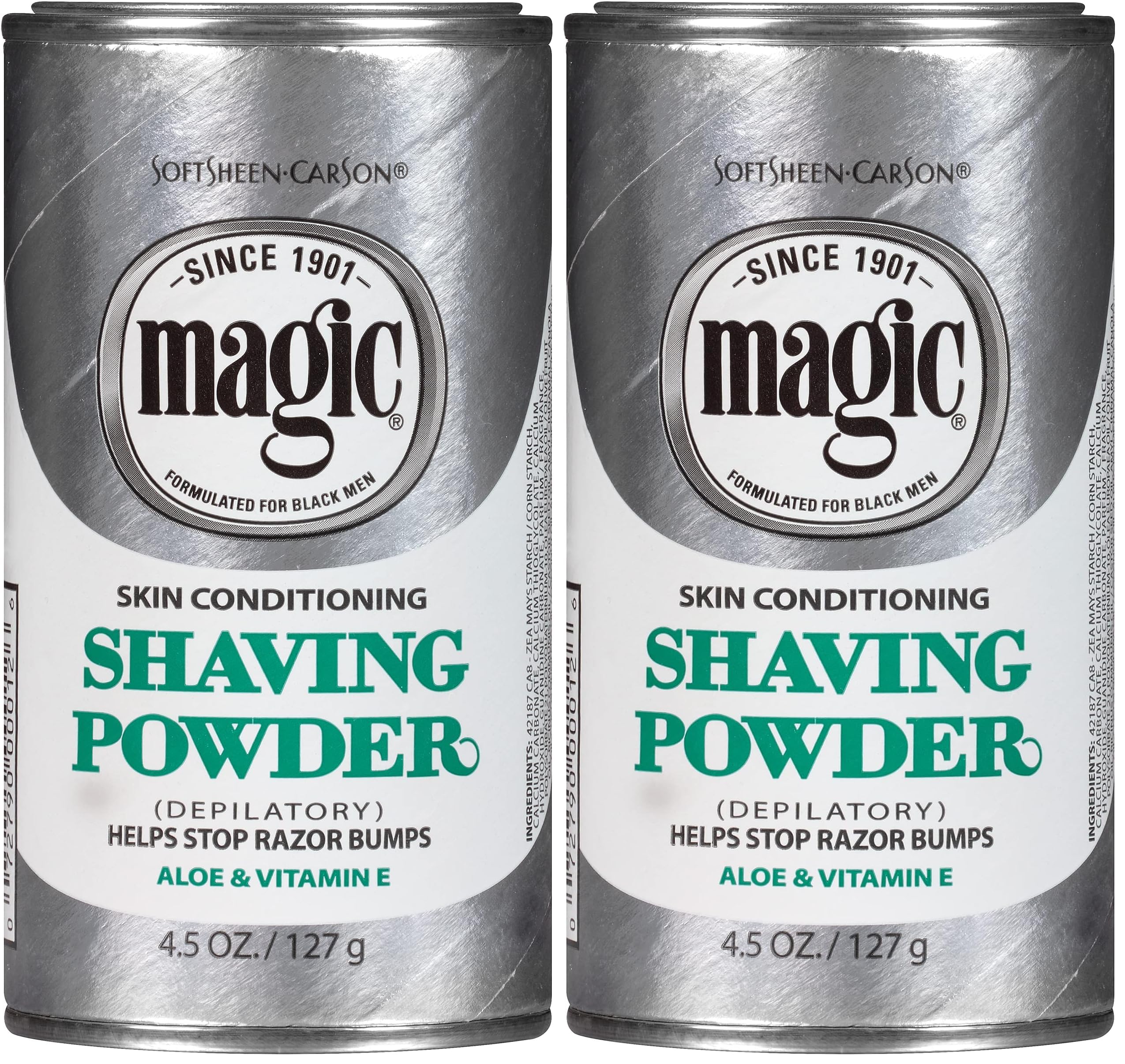 SoftSheen-Carson Magic Razorless Shaving Powder | For Black Men | With Vitamin E and Aloe | Stops Razor Bumps | 4.5 oz Pack of 2