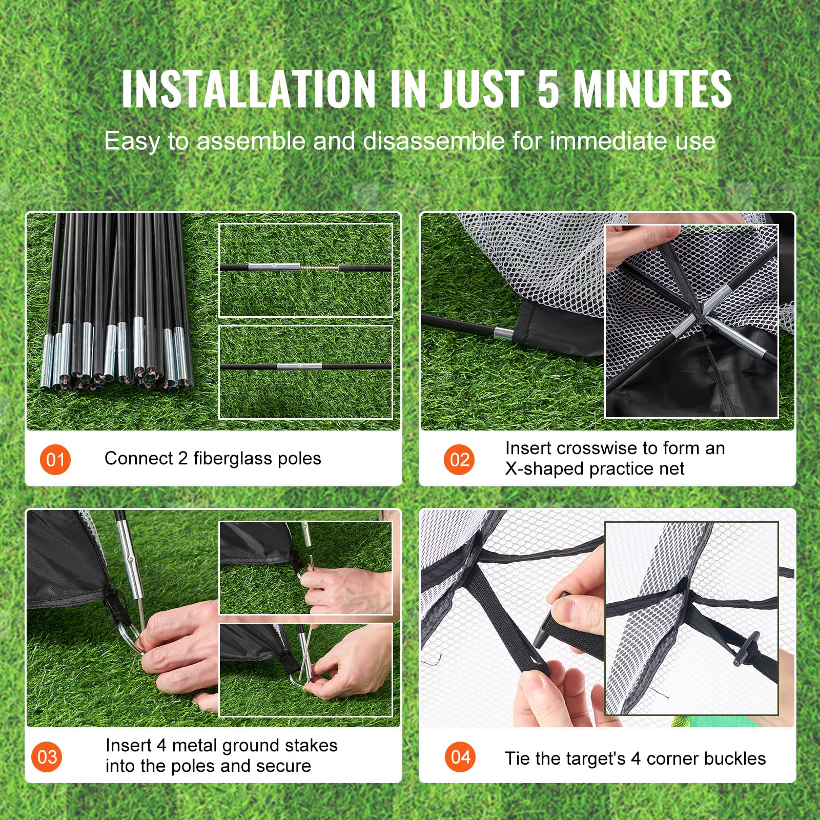 VEVOR Golfnetz, 3 x 2,1 m, All-in-1-Golfübungsnetz, Golfschwungtraining für drinnen und draußen zu Hause, Golfschlaghilfenetz mit Zielscheibe/Rasenmatte/Bällen/Tee/Tragetasche, für Driving- und Chippi