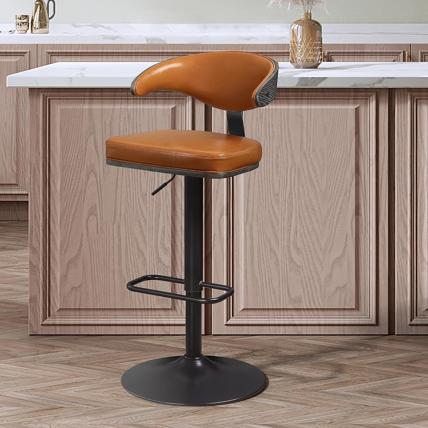 Art Leon Swivel Bar Stool, Mid Century Modern Faux Leather