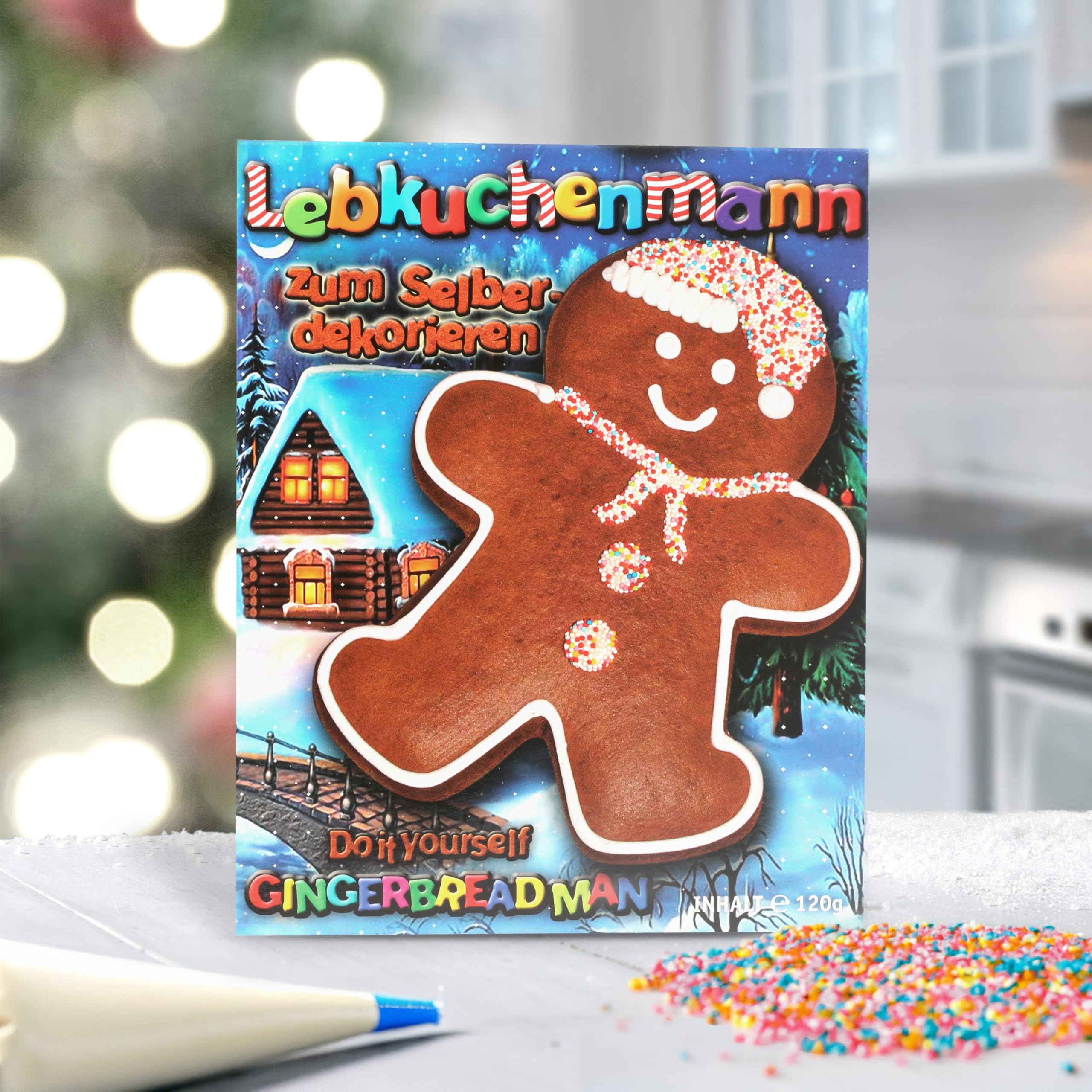 Pertzborn Lebkuchenmann zum Selberdekorieren – 2x 120g essbarer Weihnachtsdeko Spaß mit Nonpareilles – Lebkuchen perfekt als Weihnachten Deko oder Weihnachtsbaumschmuck – Aus Roggen- & Weizenmehl