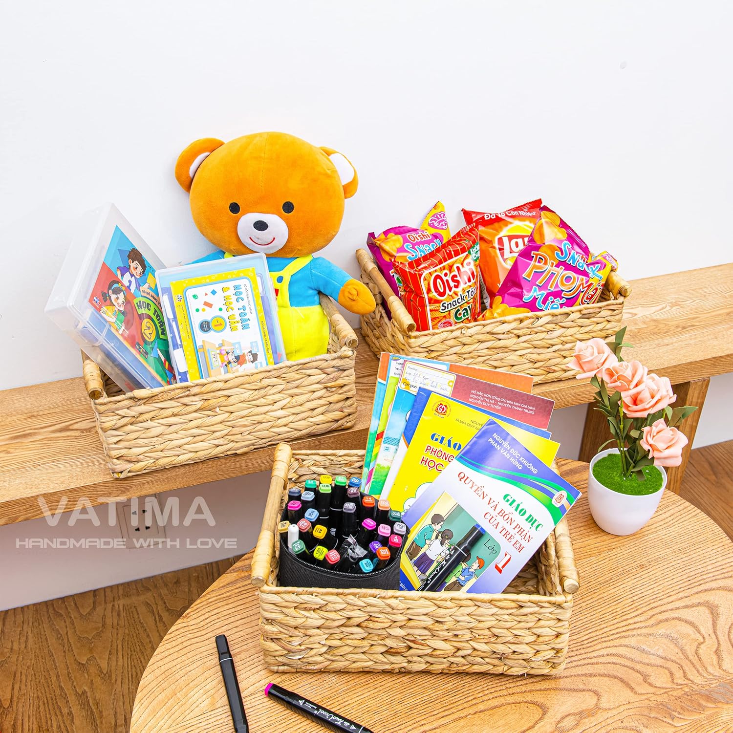 VATIMA Hyacinth Medium Wicker Basket 13.6x9.5x5.6" - With Handle, Living Room Decor, Rectangular Design