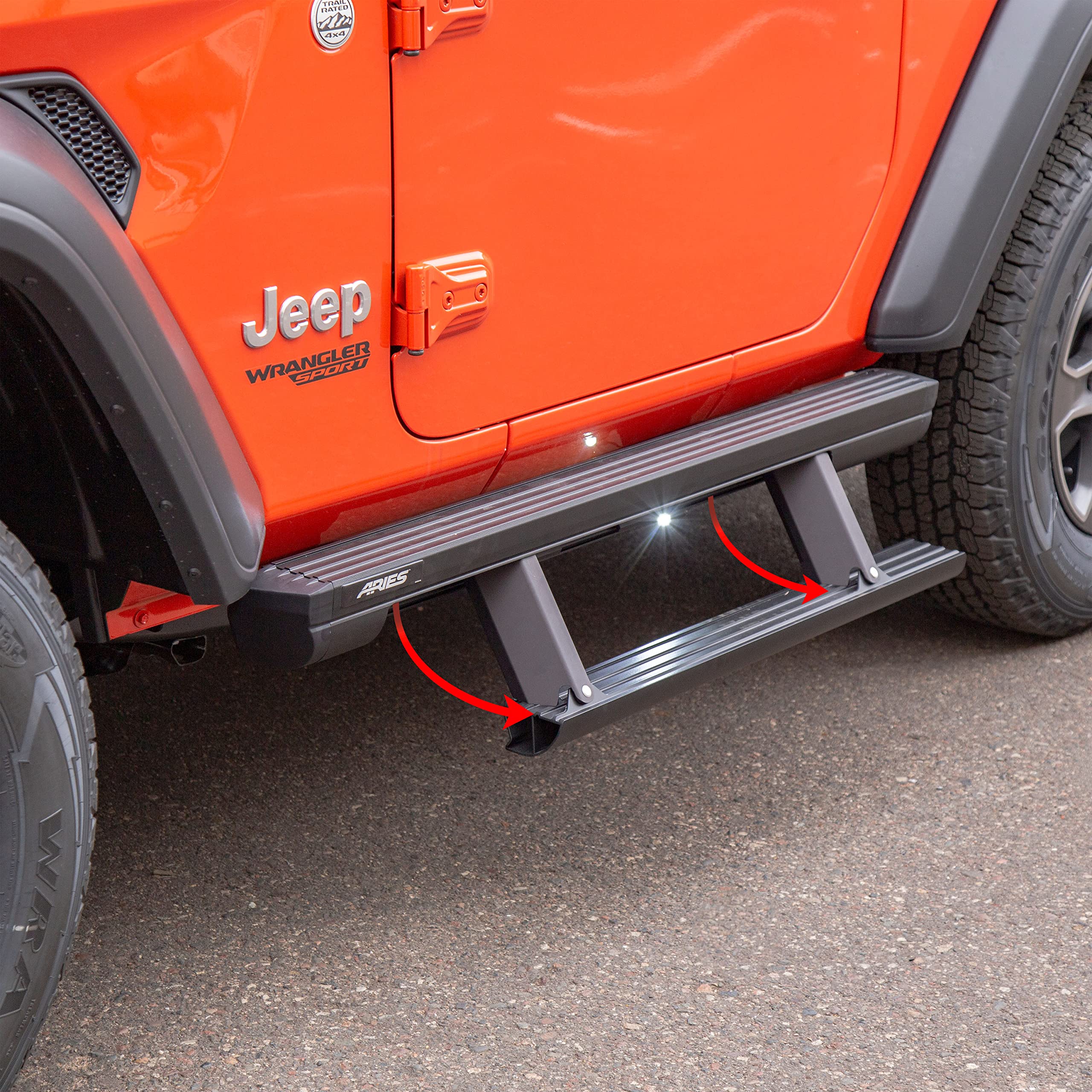 ARIES 3034470 ActionTrac 48.75-Inch Retractable Powered Running Boards, Fits Select Jeep Wrangler JK 2-Door