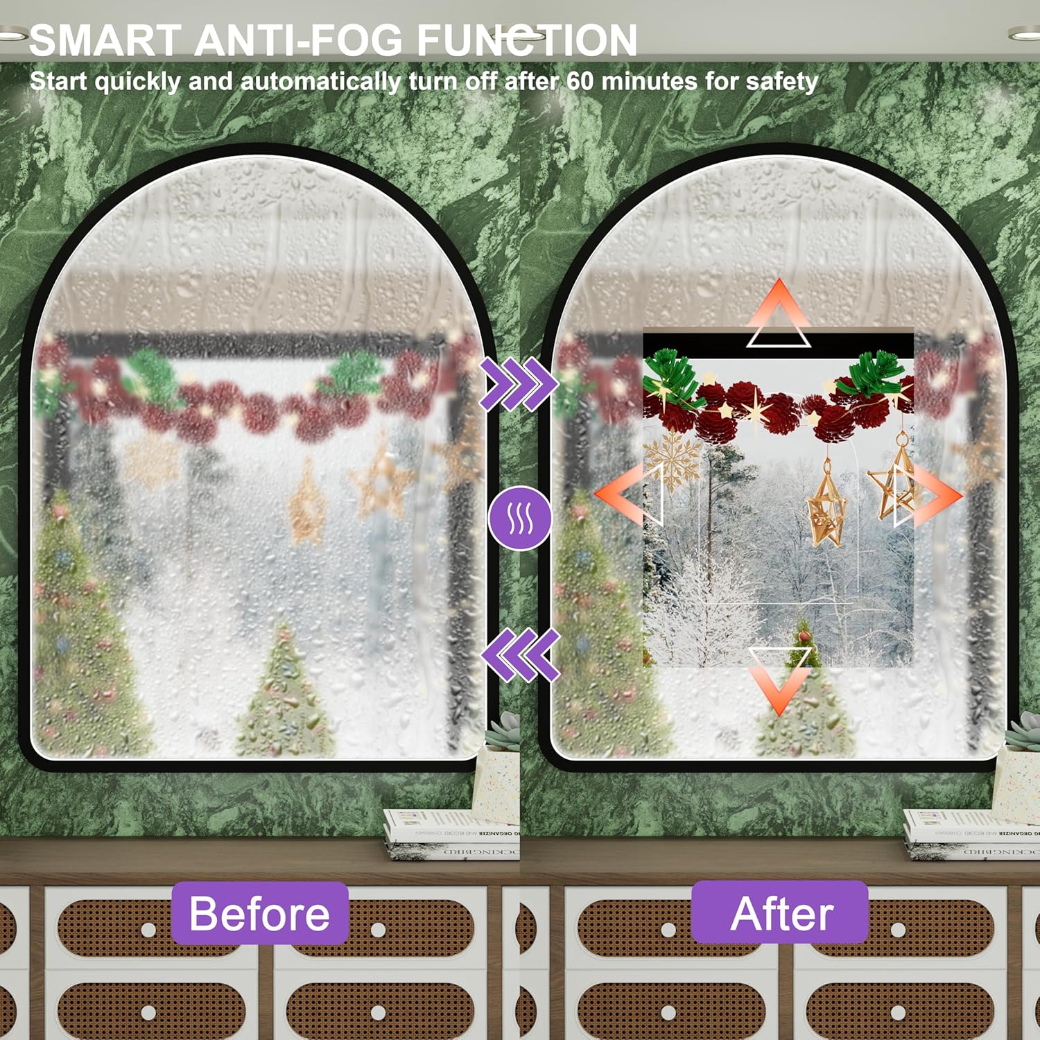 40x30 Inch LED Bathroom Mirror with Lights, Adjustable 3000K/4500K/6000K, Arched Black Frame Lighted Bathroom Vanity Mirror, Anti-Fog, Dimmable, Wall Mounted