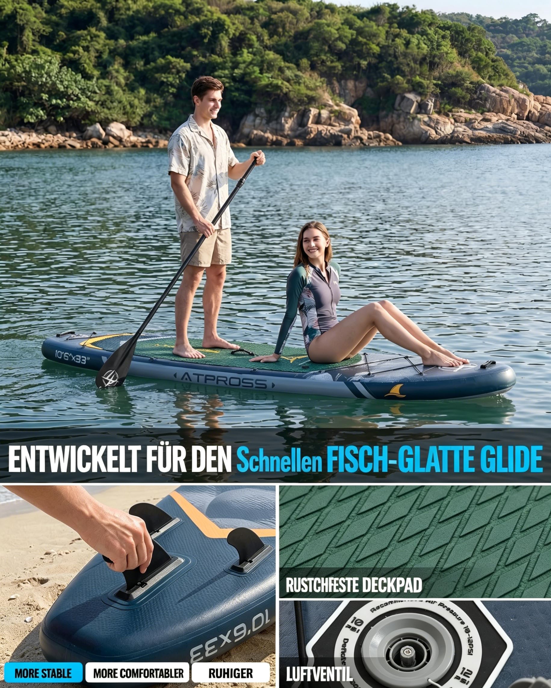 Stand Up Paddling Board mit Sitz & Zubehör Set, 320x84cm Extra Breit SUP Board für 2 Personen, 200kg Tragkraft, Rutschfestes Stand Up Paddle zum Surfen