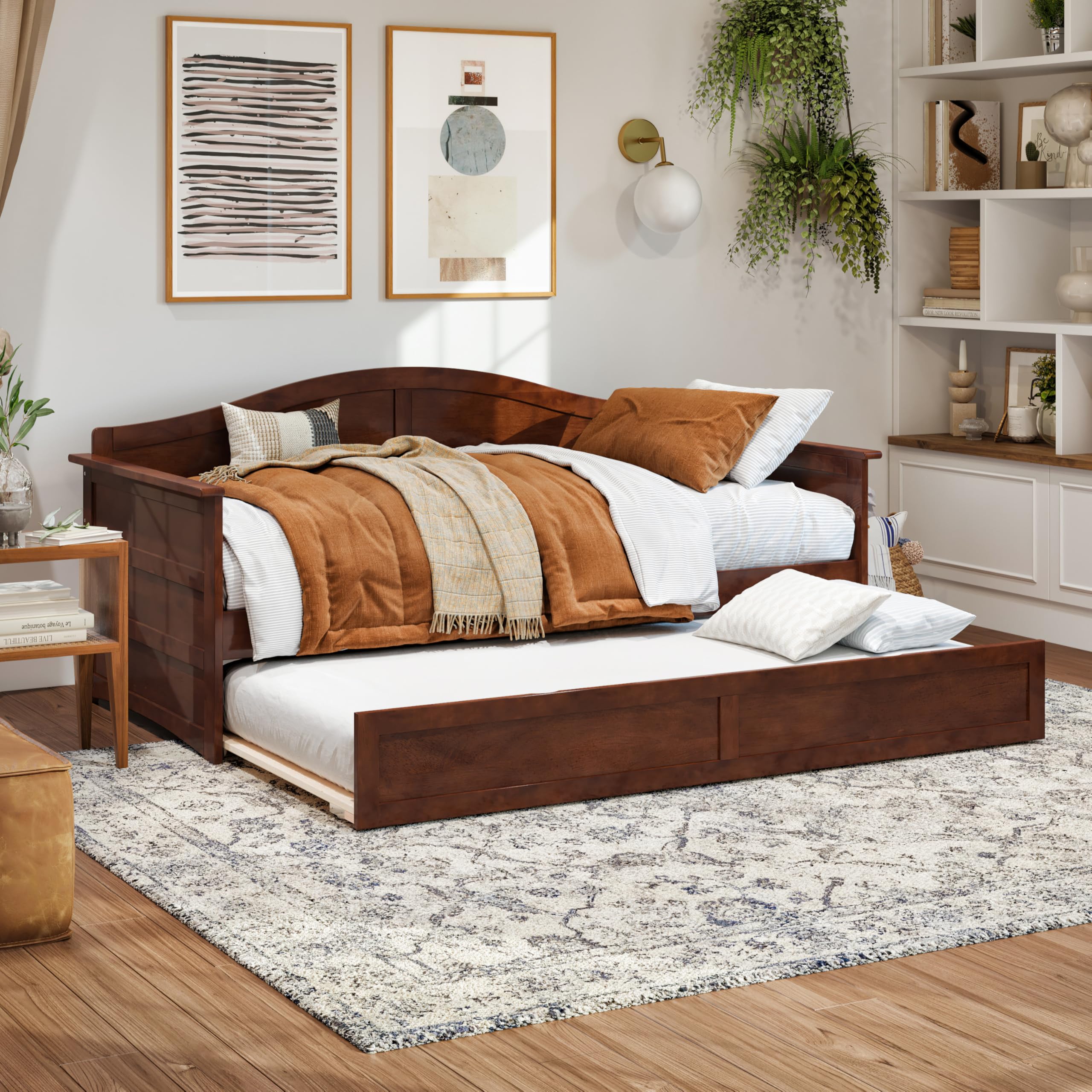 AFI, Acadia Twin Size Wood Daybed Frame with Twin Trundle, Walnut (Brown)
