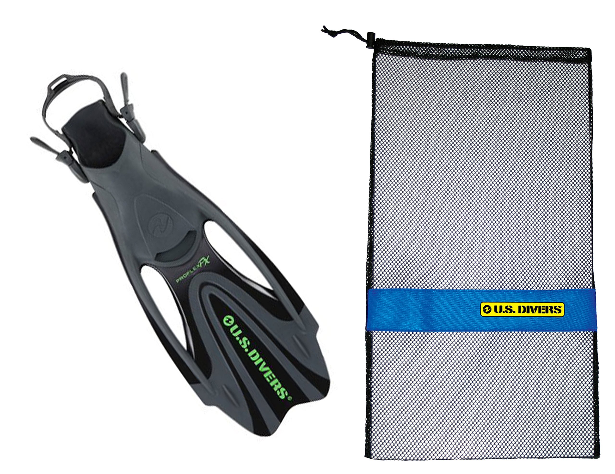 U.S. Divers FA328O0115M Proflex FX Snorkeling Set Mens & Womens Diving Fins with Mesh Carry Bag, Size Medium - Black