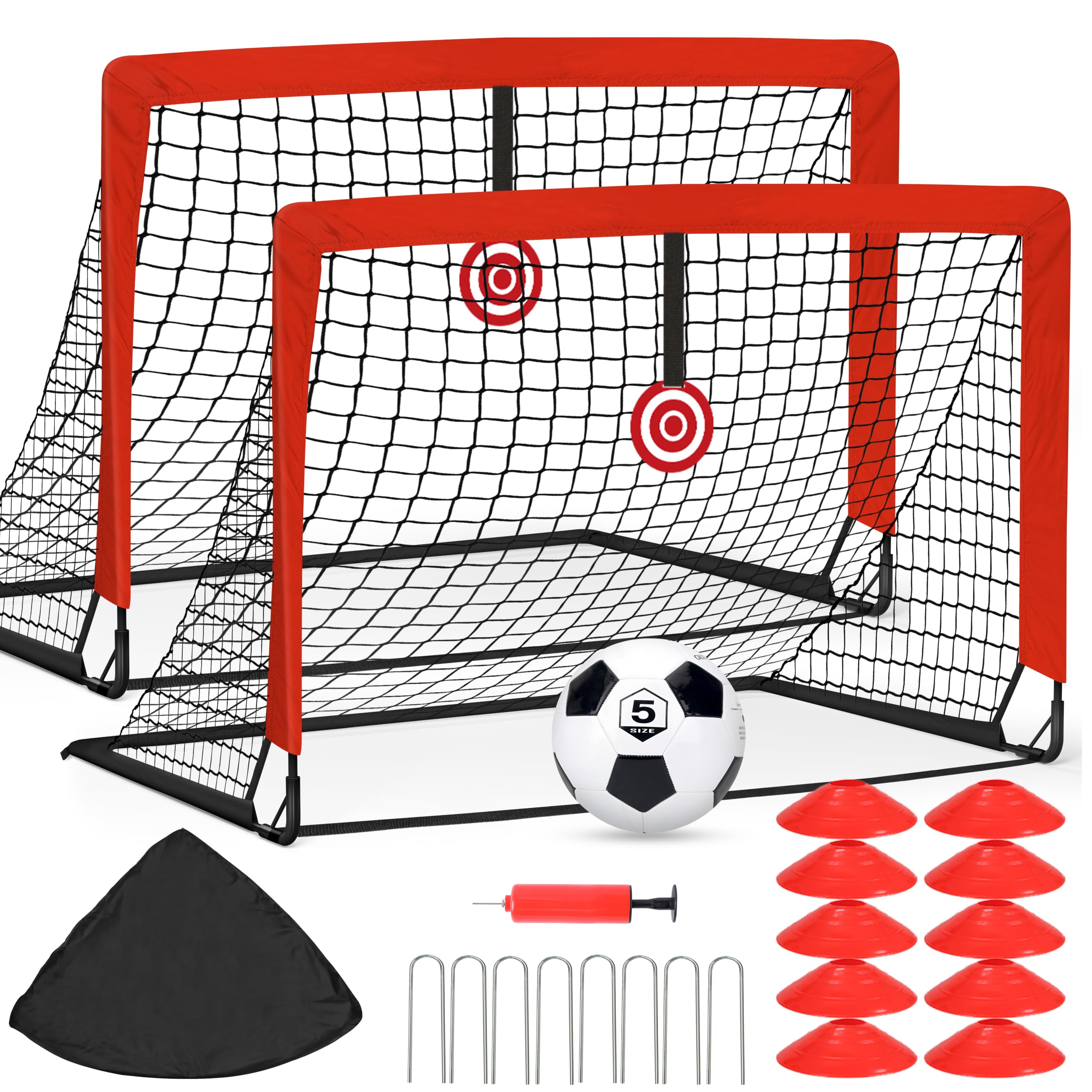 Cage de Foot Exterieur, Lot de 2 But de Foot Exterieur, Goal de Foot avec Cible Suspendue, Sac de Transport, pour Jardin, la Cour, Plage