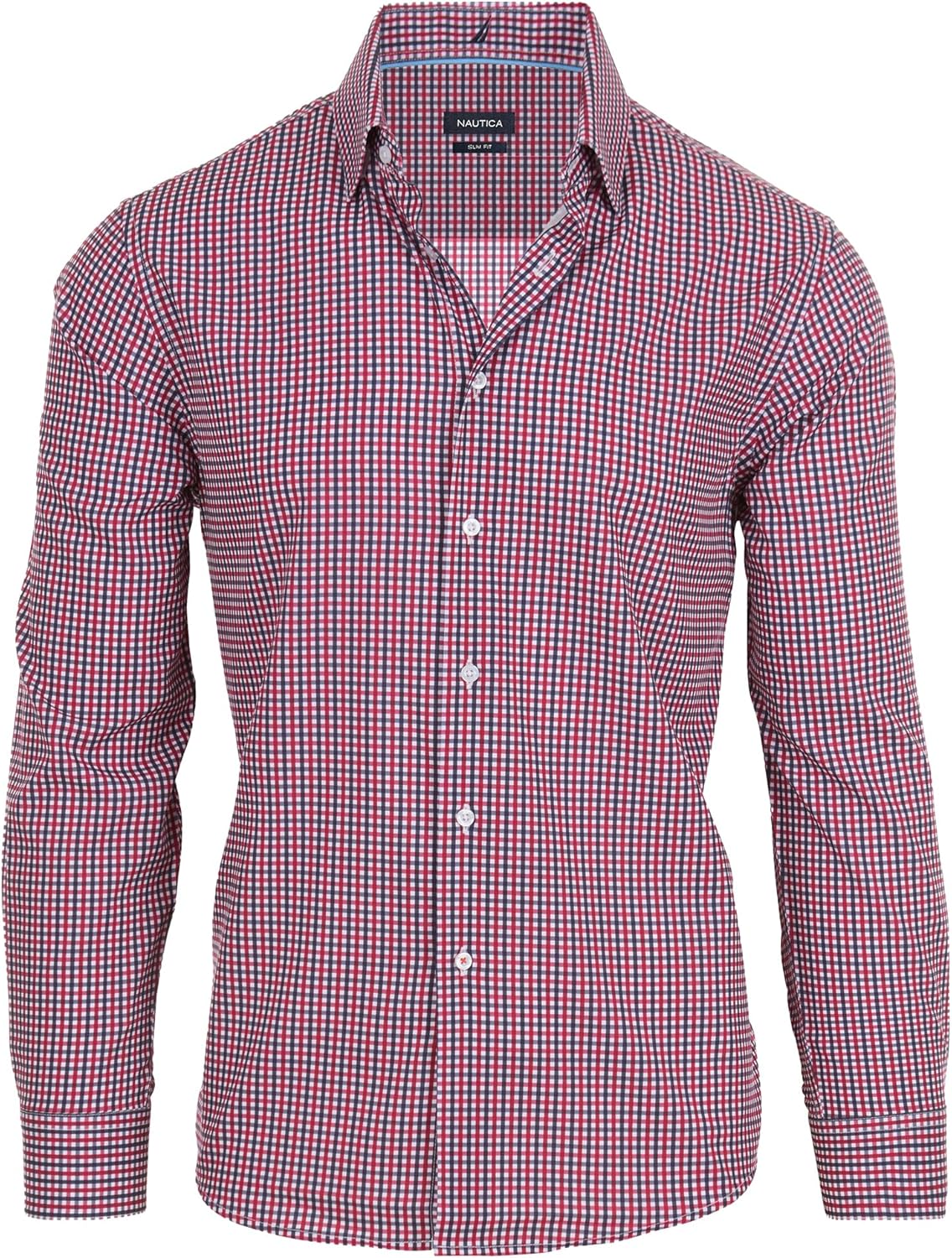 Nautica Slim Fit Mens Dress Shirts Long Sleeve Performance Polyester Fabric Wrinkle Free 4-Way Stretch