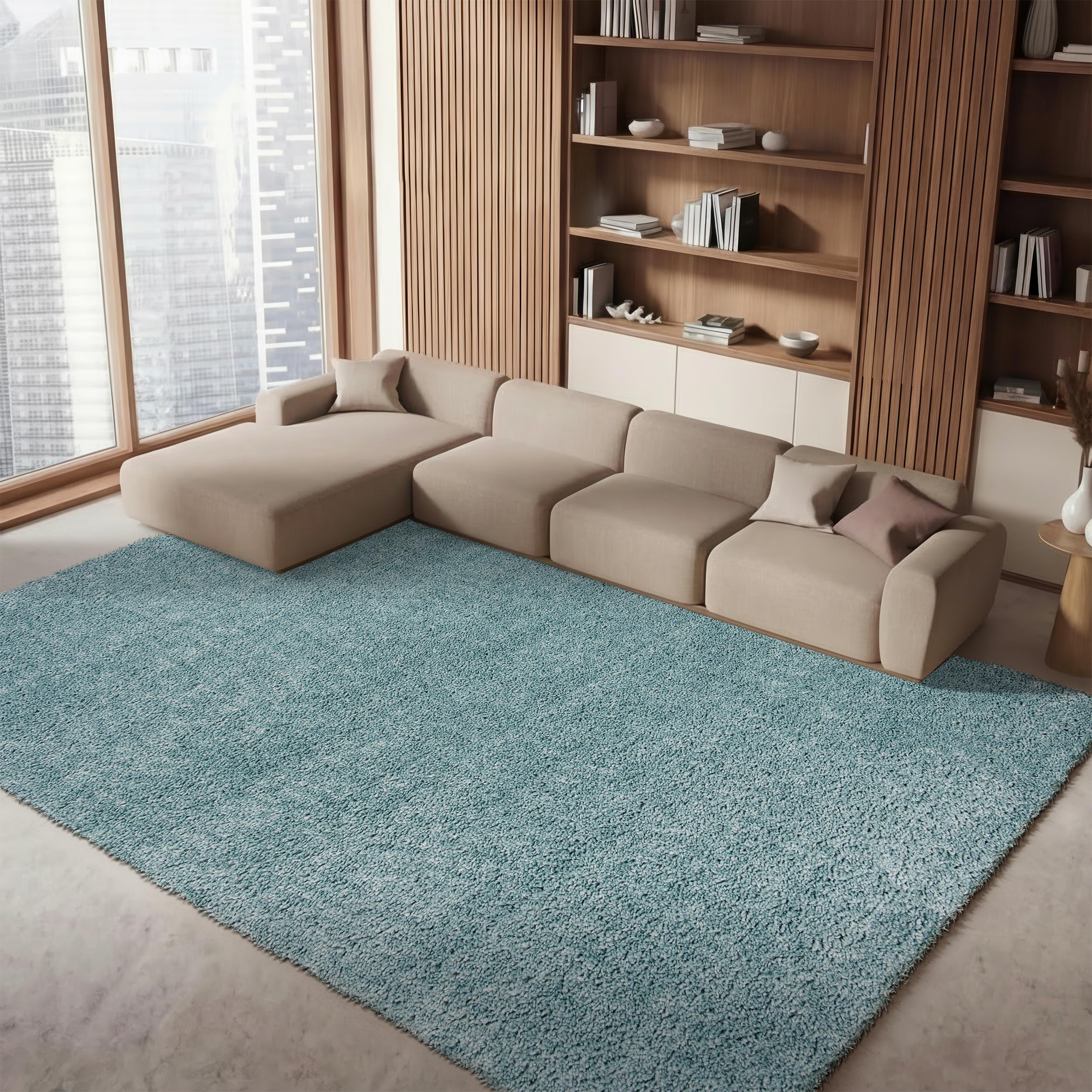 SAFAVIEH Area Rug 8x10 - August Shag Collection - Large - Aqua, Solid Pattern, Non-Shedding & Easy Cleaning, Plush Thick Pile, Ideal for Living Room,