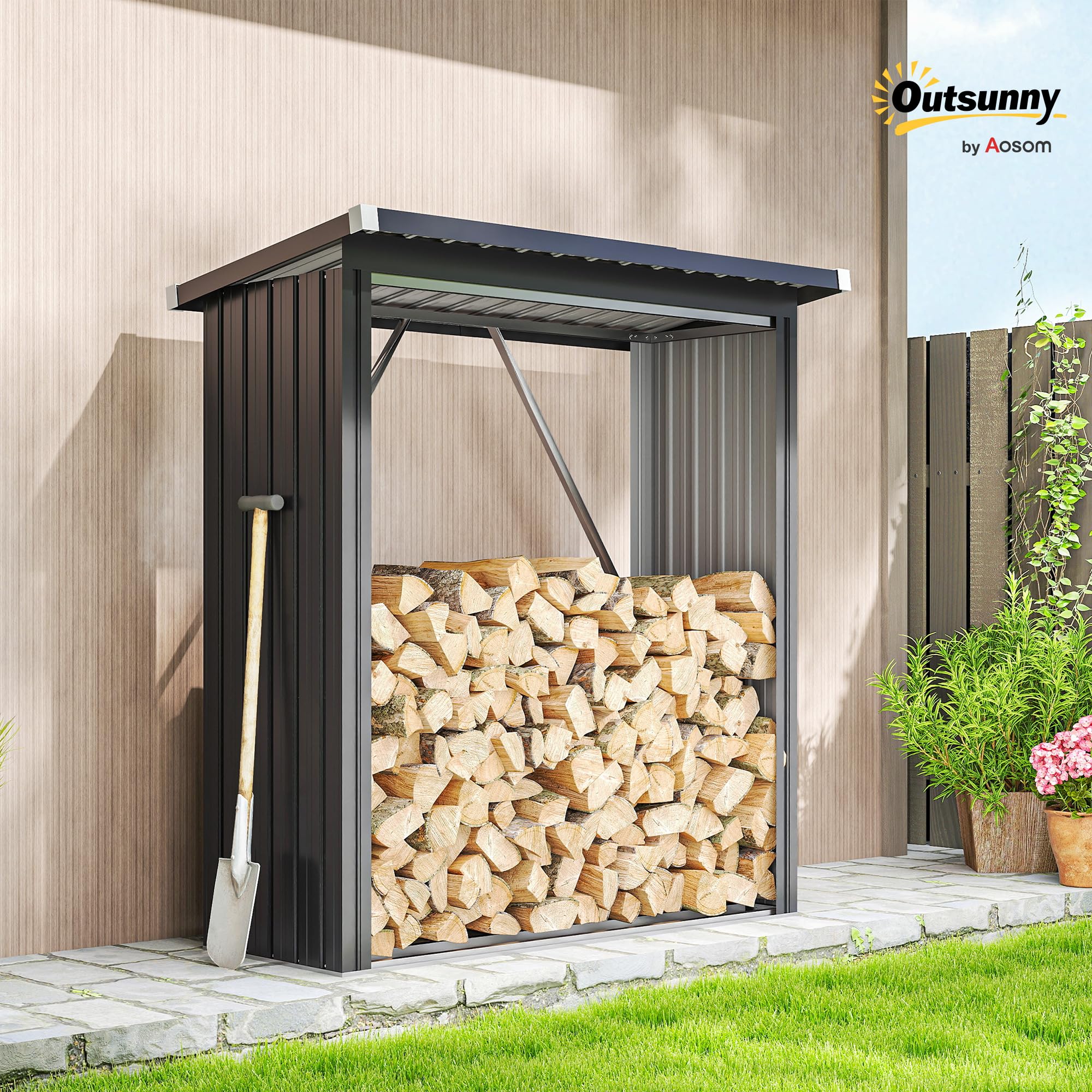 Outsunny Portalegna da Esterno in Acciaio Zincato 0.77 m² 150x66.5x150 cm Grigio Scuro
