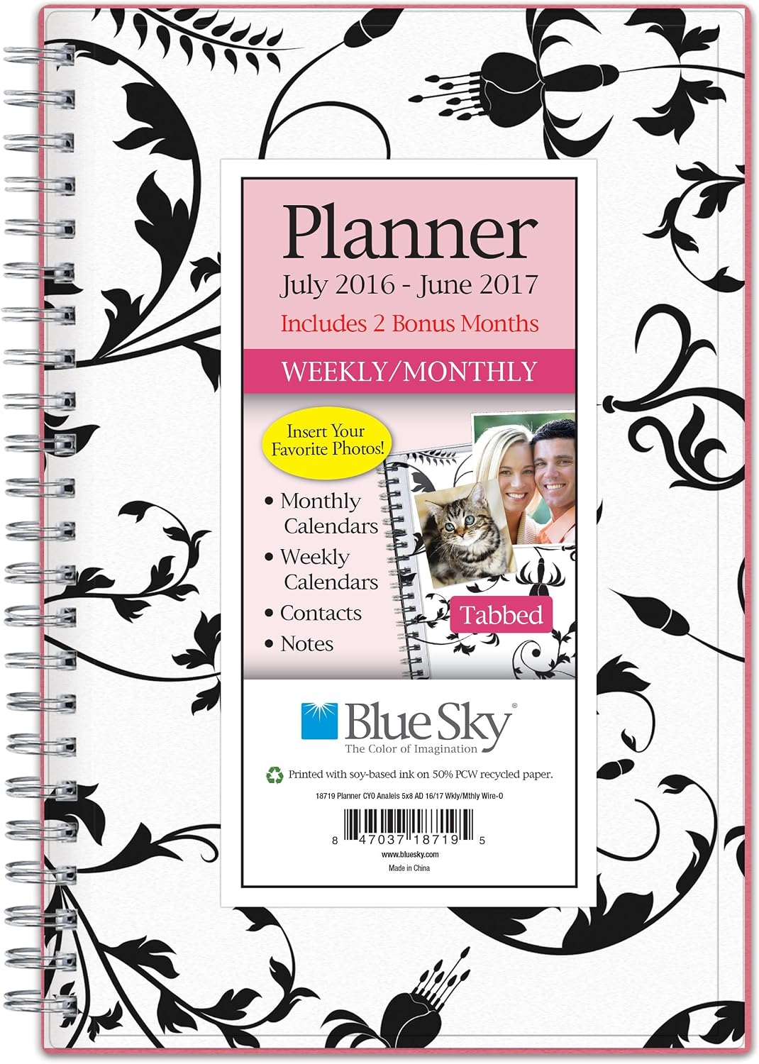 Blue Sky 2016-2017 Academic Year Weekly & Monthly Planner, Wire-O Binding, 5" x 8", Analeis (18719)