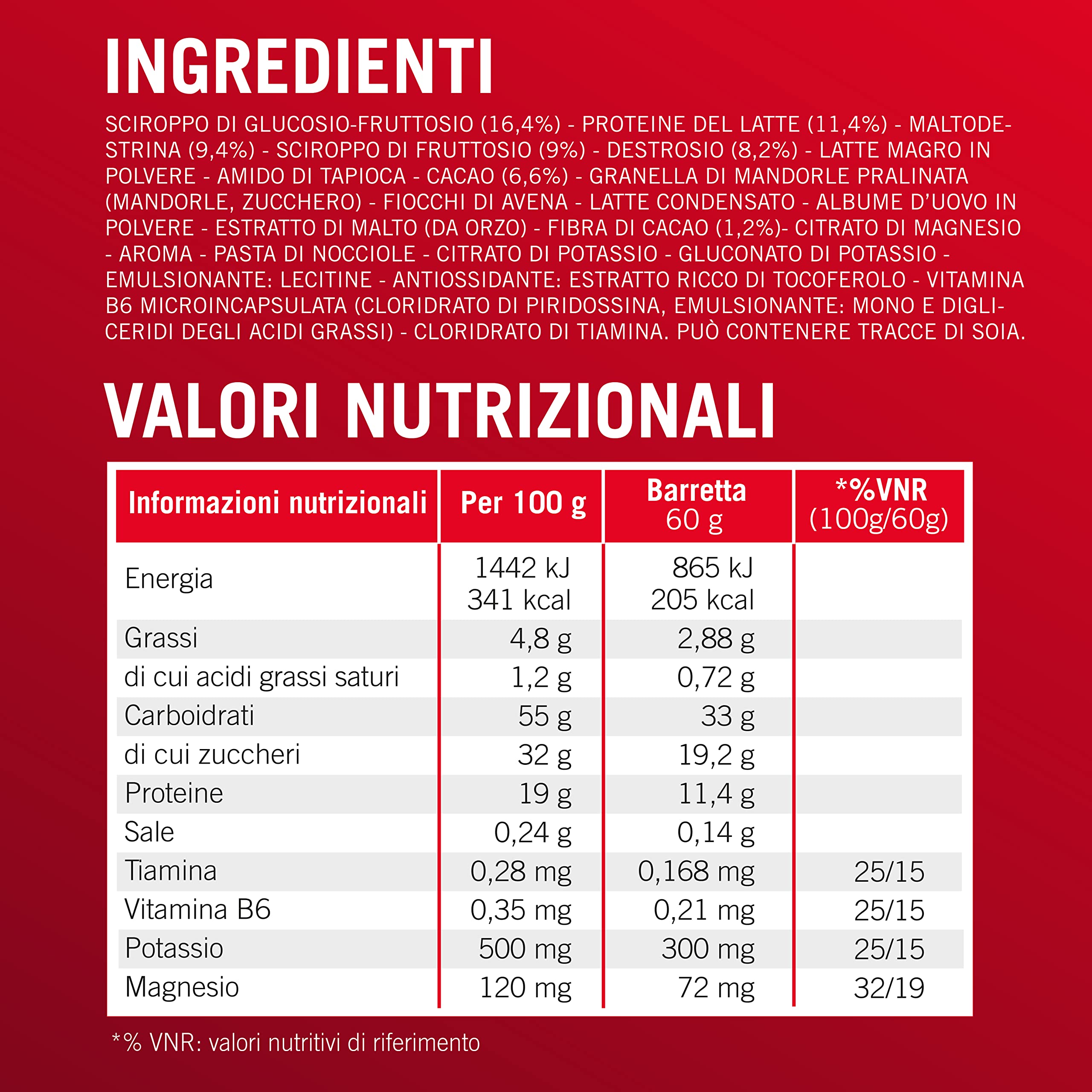 Enervit, Performance Bar Cocoa, Barrette Energetiche, 32g di Carboidrati, 20% di Proteine, Gusto Cacao, Per Attività Sportiva di Lunga Durata ed Endurance, Senza Glutine, 12 Barrette da 60g