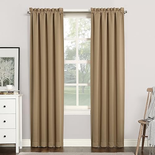 Sun Zero Easton Energy Saving Blackout Rod Pocket Curtain Panel, 40" x 84", Taupe