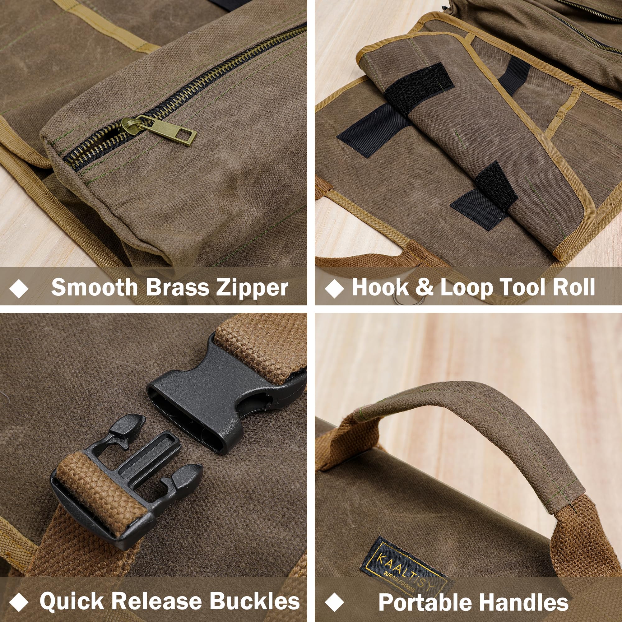 Rouleau de rangement pour outils | Sac de transport d'outils multifonction (4 poches et 1 rouleau amovible), sac à outils enroulable en toile cirée de 453,6 g – pour ensemble de marteaux, clés, ciseau
