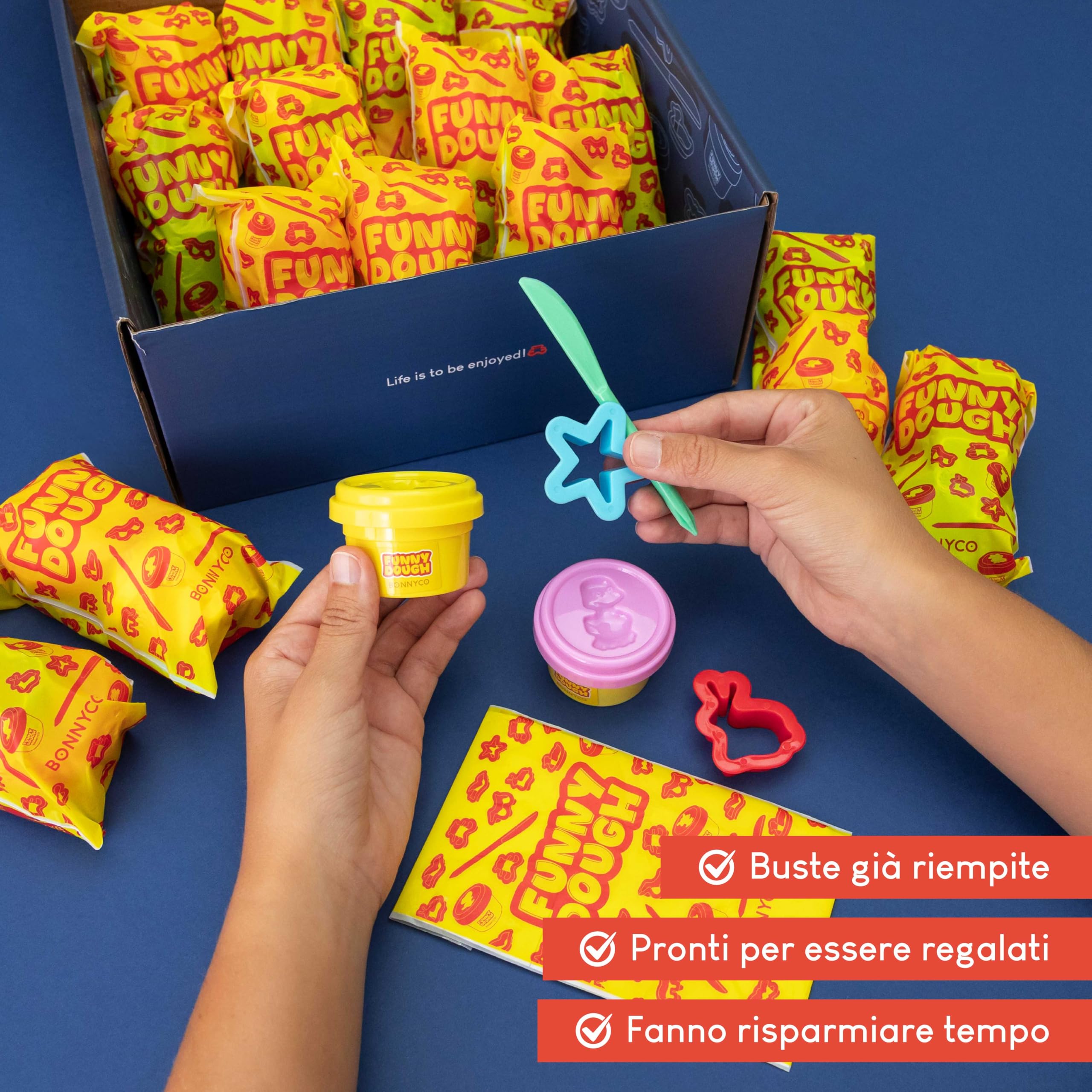 BONNYCO Set Plastilina per Bambini con Stampini e Sacchettini Regalo, Pack 16 Regalini Fine Festa Compleanno 3-9 Anni. Gadget Compleanno Bambini, Giochi Creativi da Pasta Modellabile