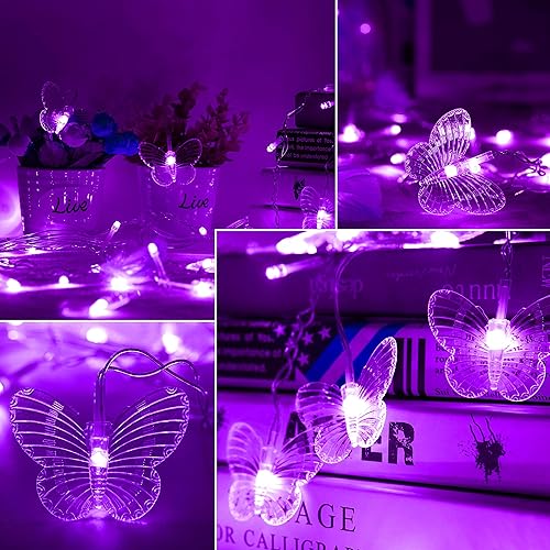 Miniatura 7 de Guirnalda de luces de mariposa para cortina de 20 pies, 120 LED, luces USB de hadas 24 mariposas, 8 modos con control remoto para habitación,