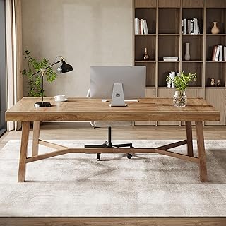 Tribesigns 71-Inch Executive Desk, Farmhouse Office Computer Desk with Sturdy Leg Structure, Rectangular Writing Table Business Furniture for Home Office, Natural