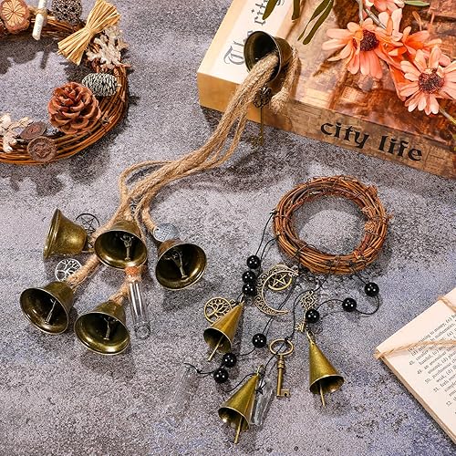 Miniatura 44 de 2 piezas de campanas de bruja para proteger las puertas, campanas de viento de bruja, corona hecha a mano para decoración de puerta del hogar, pomo
