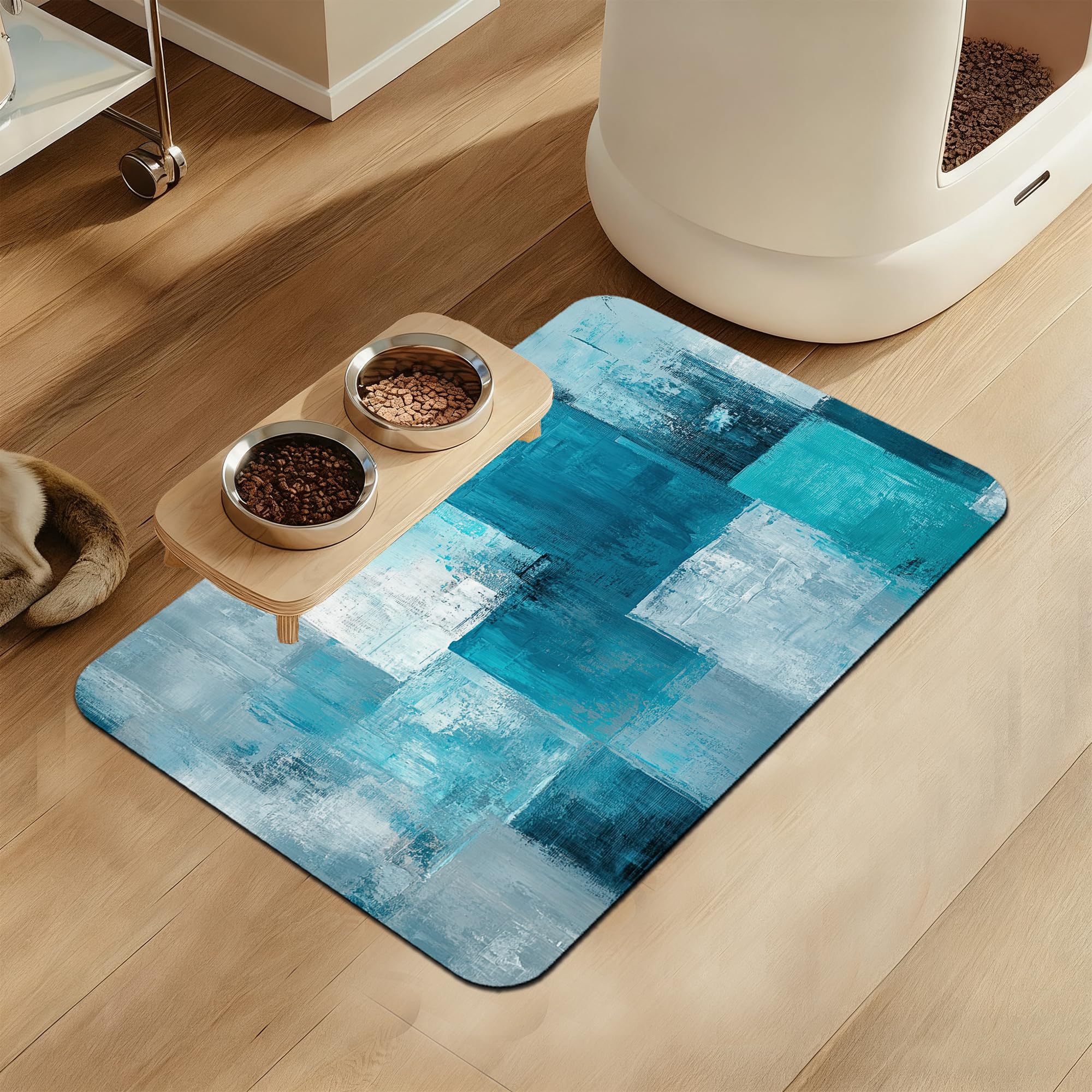 Tapis de nourriture pour chien et chat - Tapis de table absorbant et imperméable pour gamelles d'eau et de nourriture - Dos en caoutchouc antidérapant - Tapis d'alimentation pour sols propres - 30,5 x