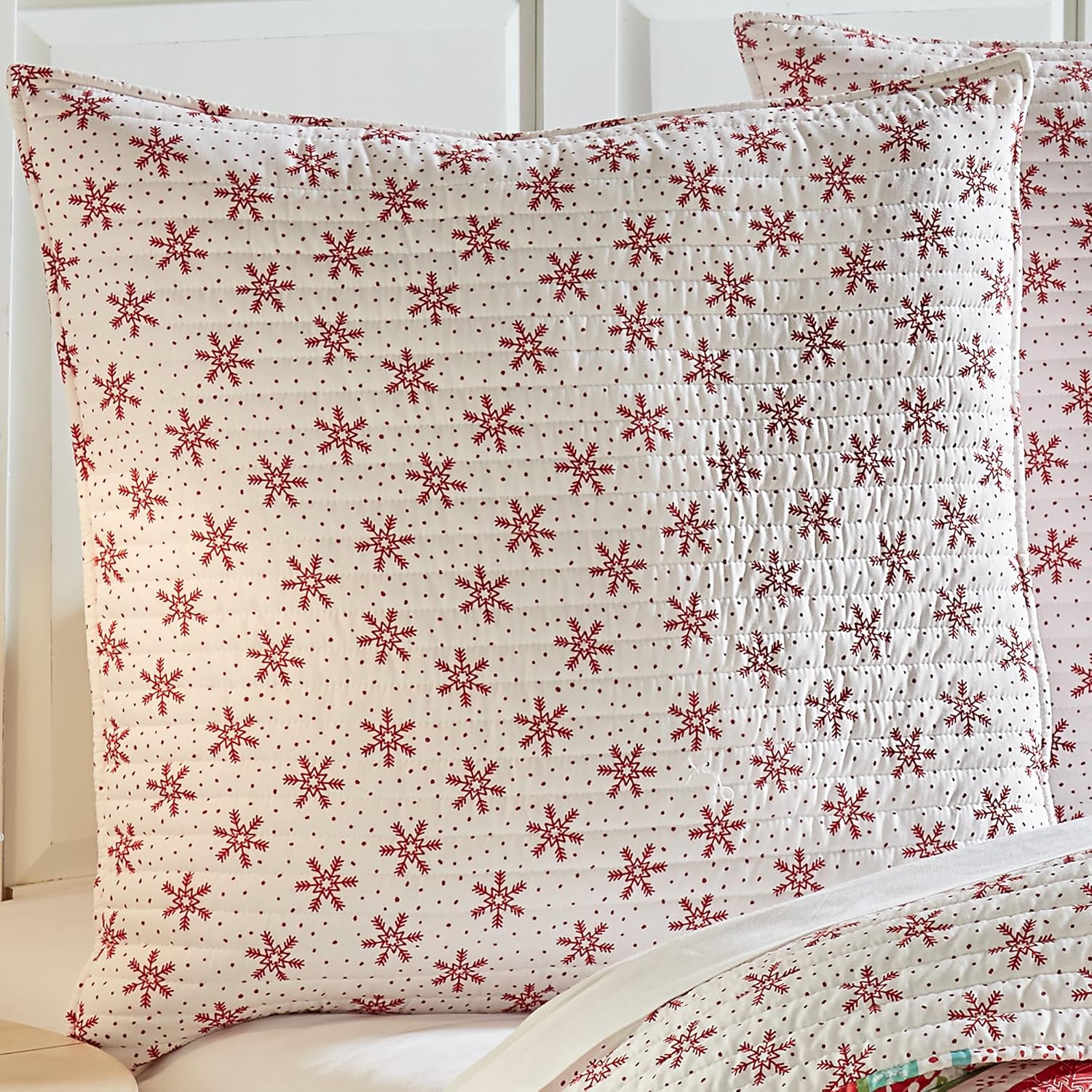 Levtex Home Merry & Bright Collecion - Let It Snow - Euro Sham Set of Two - (26x26in.), No Insert -Snowflakes - Red and White