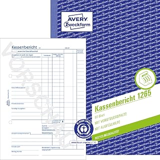 AVERY Zweckform 1265 Recycling Cash Report (A5, 50 Sheets, Micro-Perforated, Retrograde Determination of Daily Income, Tested by Legal Experts, for DE/at, for Proper Accounting Property) White
