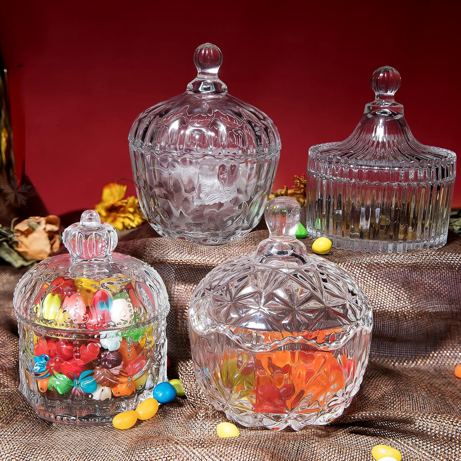 INFTYLE Glass Candy Dish with Lid Set of 4 Crystal Glass Candy Jar Jewelry Box Dappen Dish Cookie Jar for decorative storage gift idea (4pcs Clear)… - Image 3