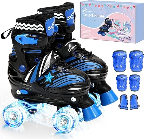 Sportneer Kids Roller Skates 4 Size Adjustable Quad Skates with Light Up Wheels for 5-8, 8-12 Girls Boys Kids Toddlers Beginners, Birthday Gift with