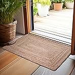 Hausattire Hand Woven Jute Braided Rug, 2'x3' – Natural, Reversible Boho Entry Area Rugs for Kitchen, Living Room I Farmhouse Indoor Outdoor Decorative Floor Rug, 24x36 Inches