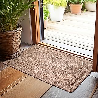 Hausattire Hand Woven Jute Braided Rug, 2'x3' – Natural, Reversible Boho Entry Area Rugs for Kitchen, Living Room I Farmhouse Indoor Outdoor Decorative Floor Rug, 24x36 Inches