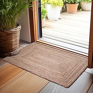 Hausattire Hand Woven Jute Braided Rug, 2'x3' – Natural, Reversible Boho Entry Area Rugs for Kitchen, Living Room I Farmho...