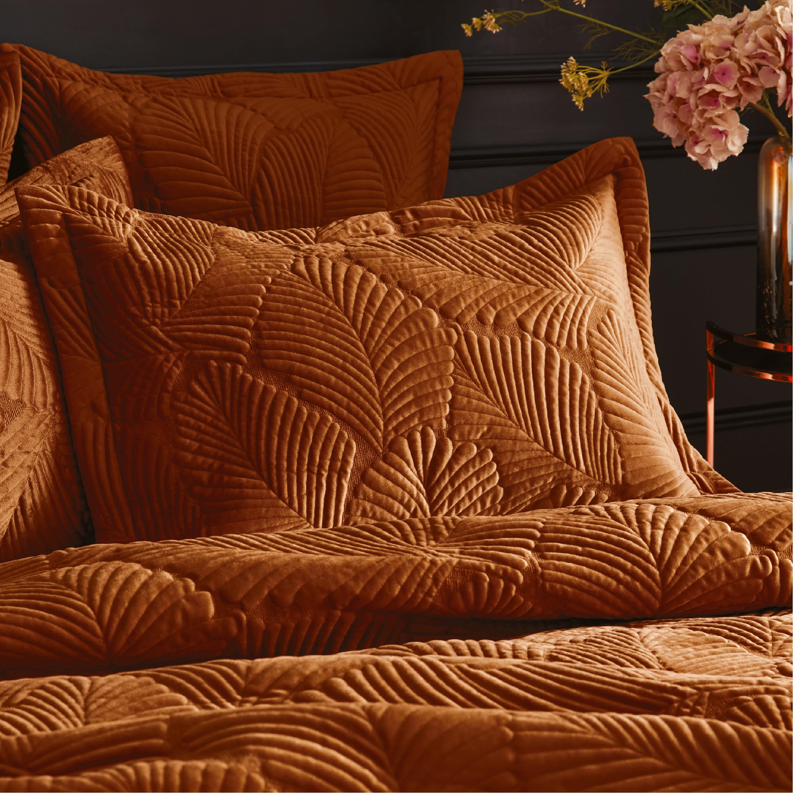 Paoletti Palmeria Embroidered Quilted Velvet Pillowcase from B&Q