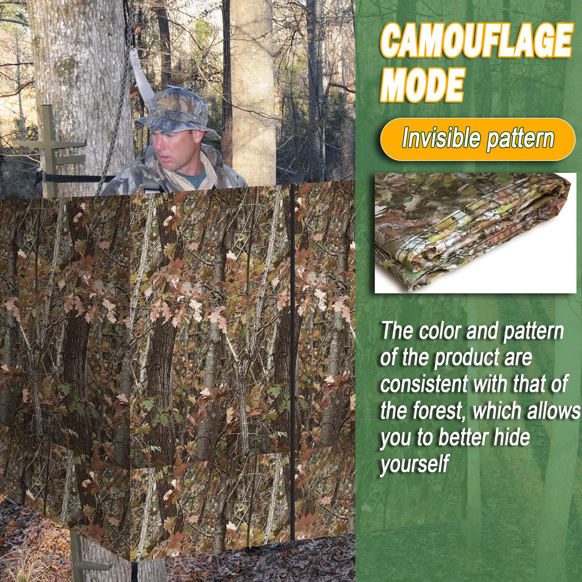 Treestand - Tenda da caccia con supporto per albero da caccia, 259 x 94 cm, tenda mimetica per finestre, tenda da terra mimetica con cerniera e tasca, per caccia all'aperto di cervi e tacchino