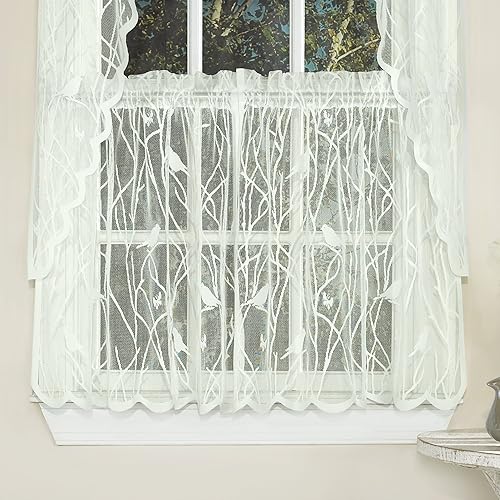 Vista 70 de Juego de cortinas de cocina, con festón, con visillo Hopewell Blanco