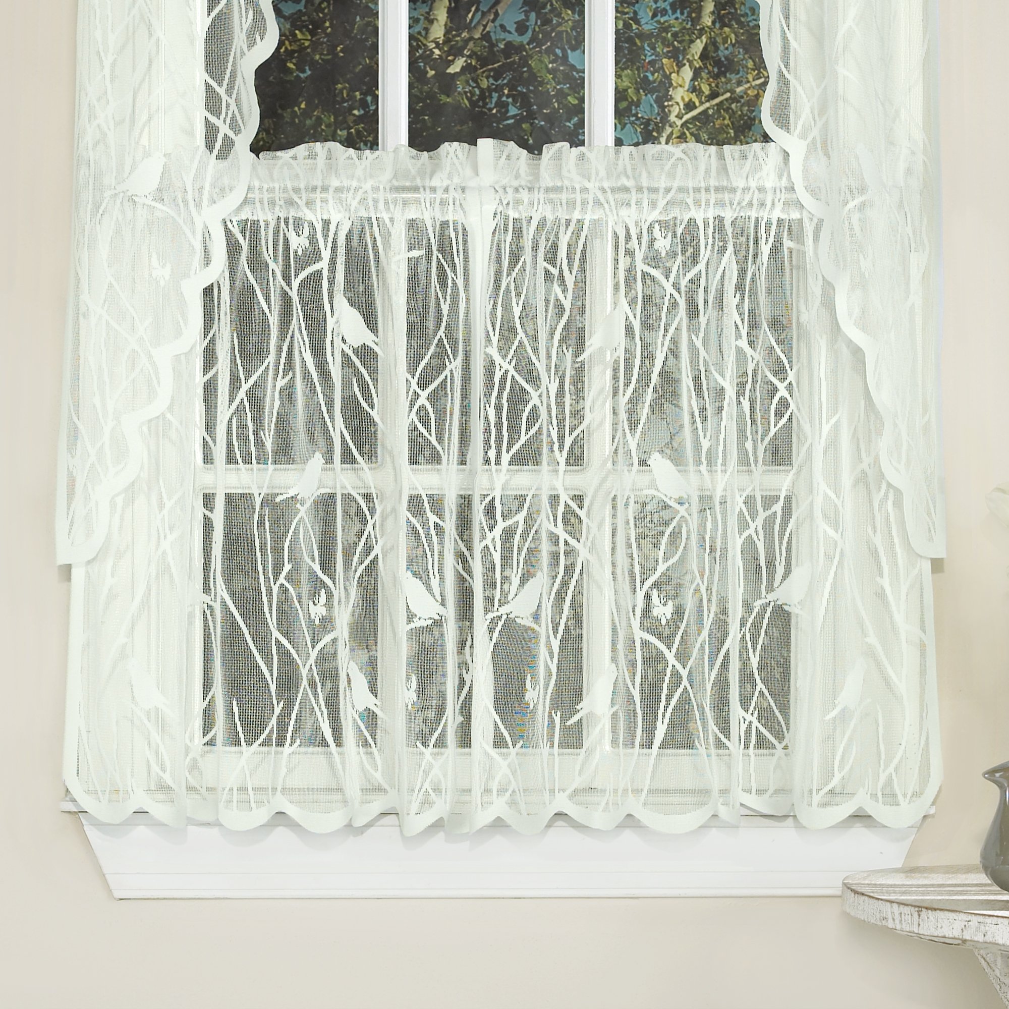 Sweet Home Collection Kitchen Window Tier, Swag, or Valance Curtain Treatment in Stylish and Unique Patterns and Designs for All Home Décor 24", Songbird Ivory