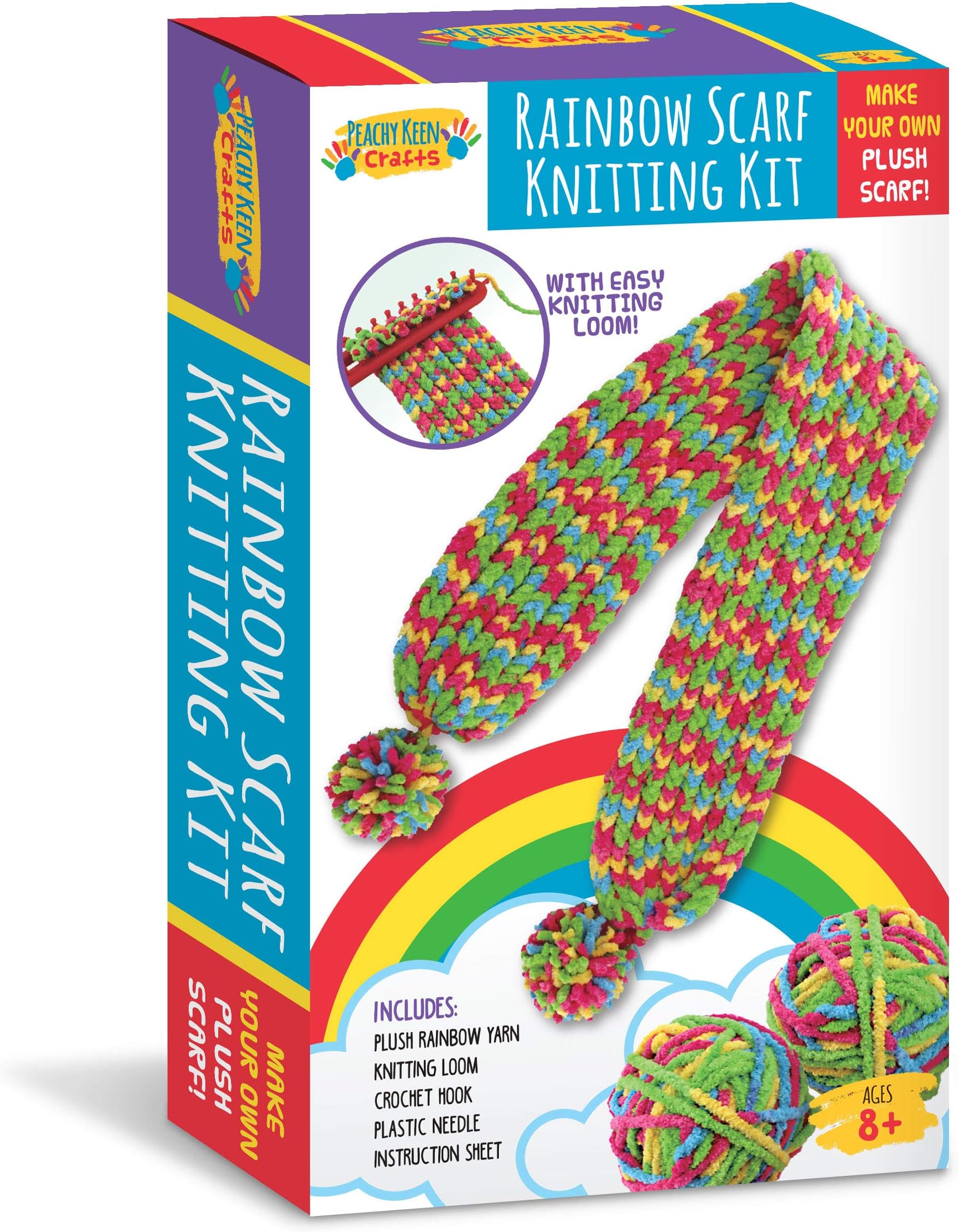 Peachy Keen Crafts DIY Knit Your Own Scarf Kit - Knit Loom Complete Set with Instructions for Beginners