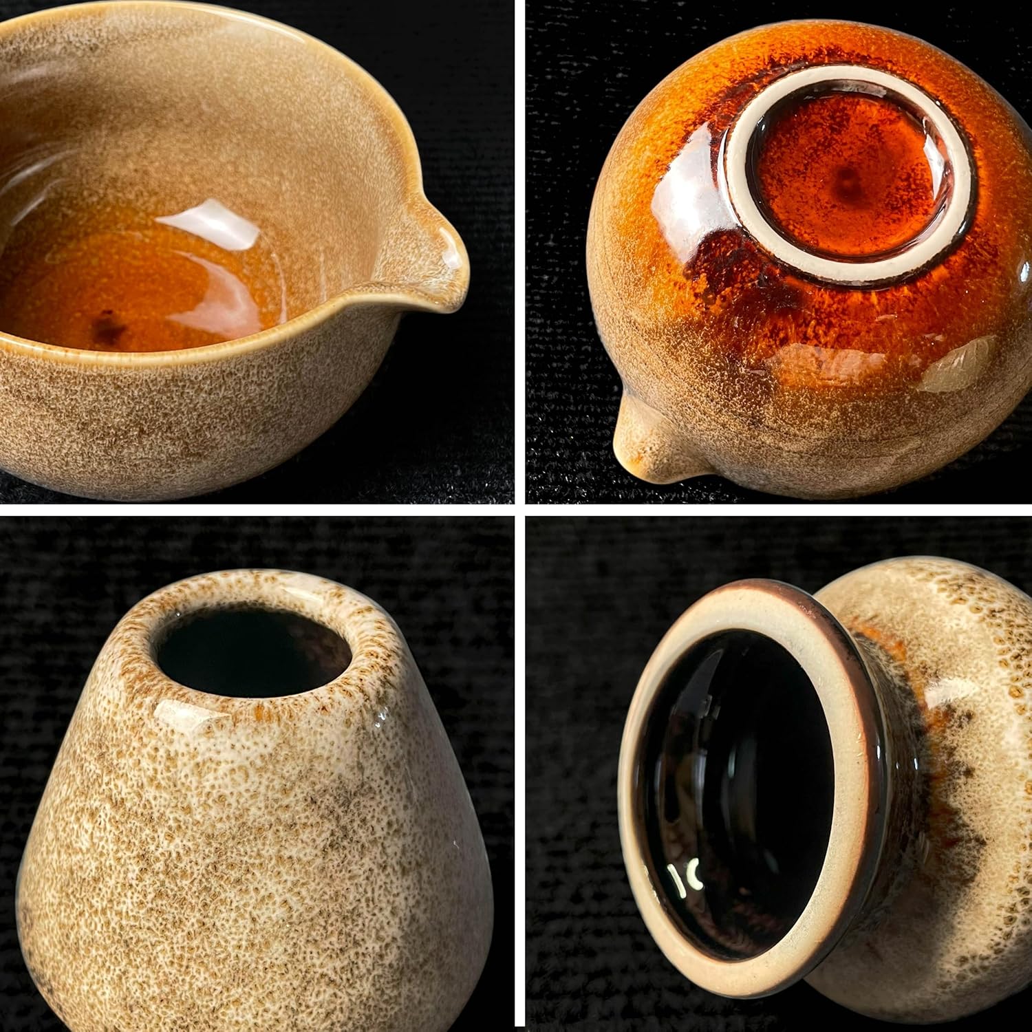 Matcha Tea Set (7pcs) - Matcha Whisk Set with Bowl, Whisk Holder, and Pouring Spout Bowl, Perfect Matcha Starter Kit for Tea Ceremony (Amber Sand) - Image 2