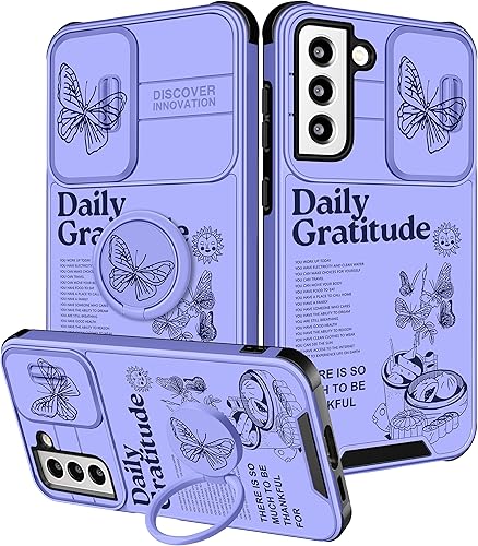 Funda 2 en 1 para Samsung Galaxy S22 Plus para mujeres, bonita funda de mariposa femenina con diseño único de mariposa morada con funda para cámara