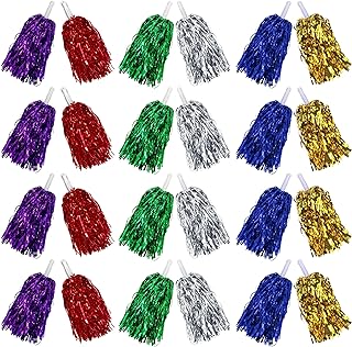 PPXMEEUDC 24PCS Cheerleading Pom Poms Metallic Foil Plastic Pom Poms with Baton Handle for Game Sports Squads Dancing Part...