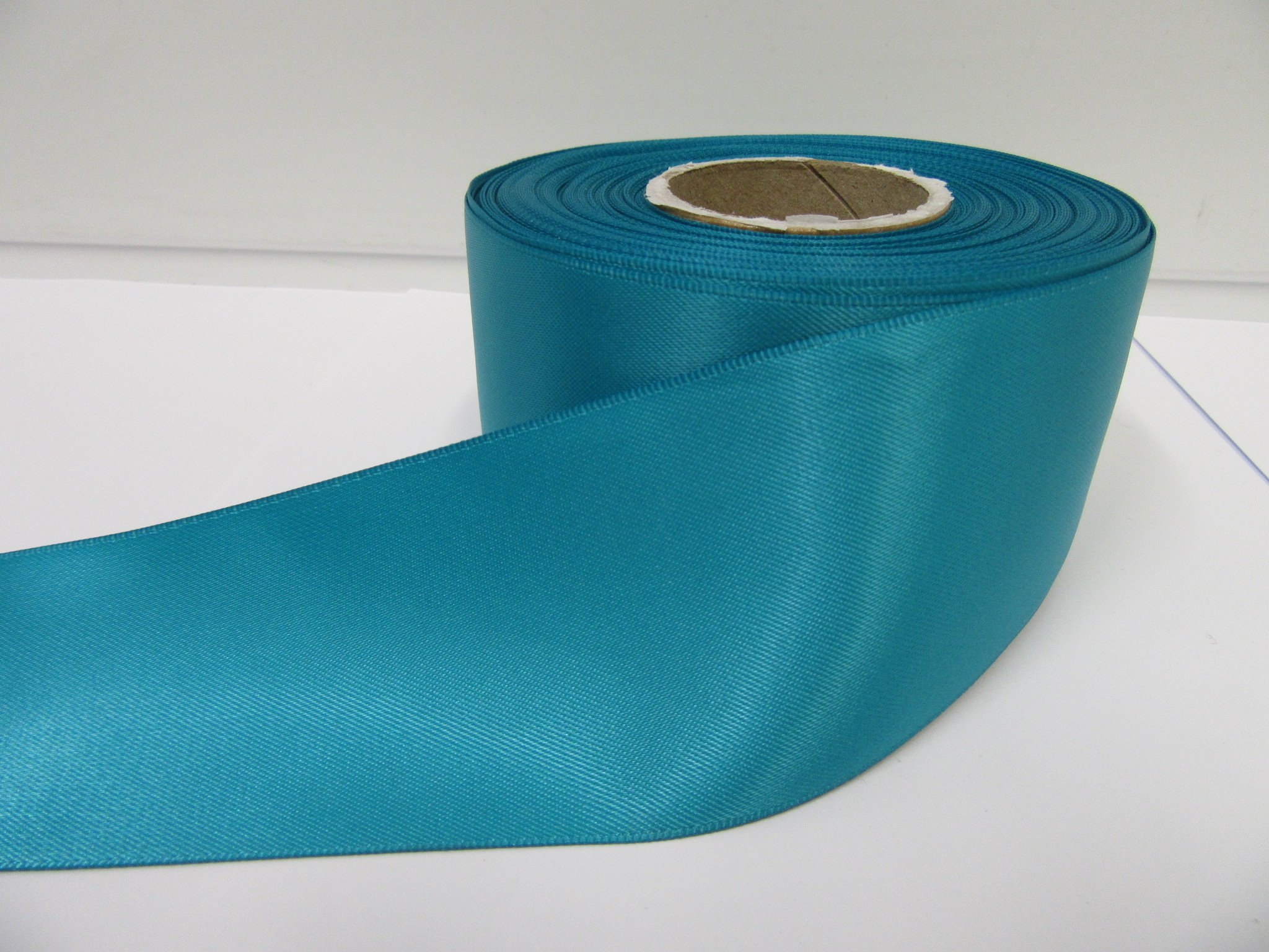 2 metres (Cut from Reel) of 50mm Satin Ribbon Dark Turquoise Green Double Sided 50 mm 5cm 2" 2 Inch