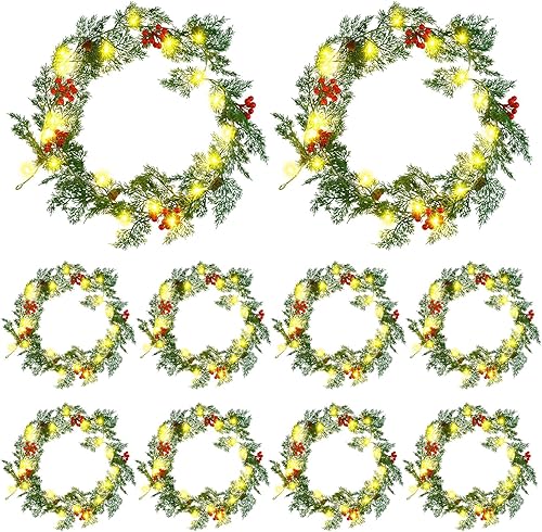Spiareal Guirnalda de Navidad LED de 5.74 pies, funciona con pilas, agujas de cono de pino iluminadas, 20 unidades, decoración artificial de bayas