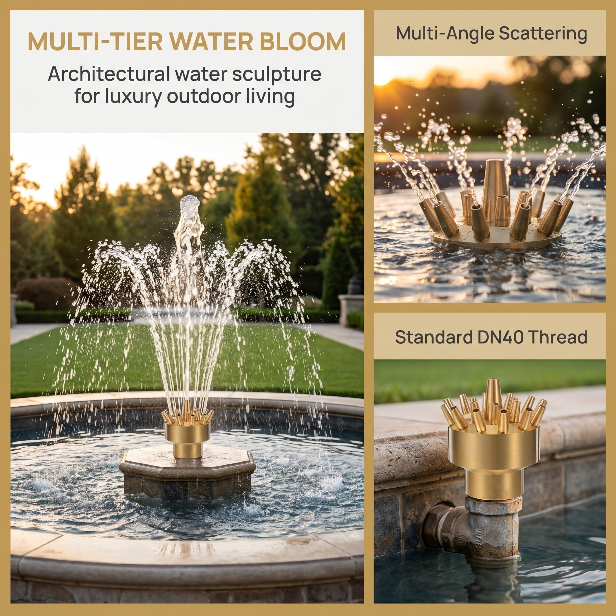 Ugello Fontana da Giardino Multiplo 1,5 Pollici in Ottone
