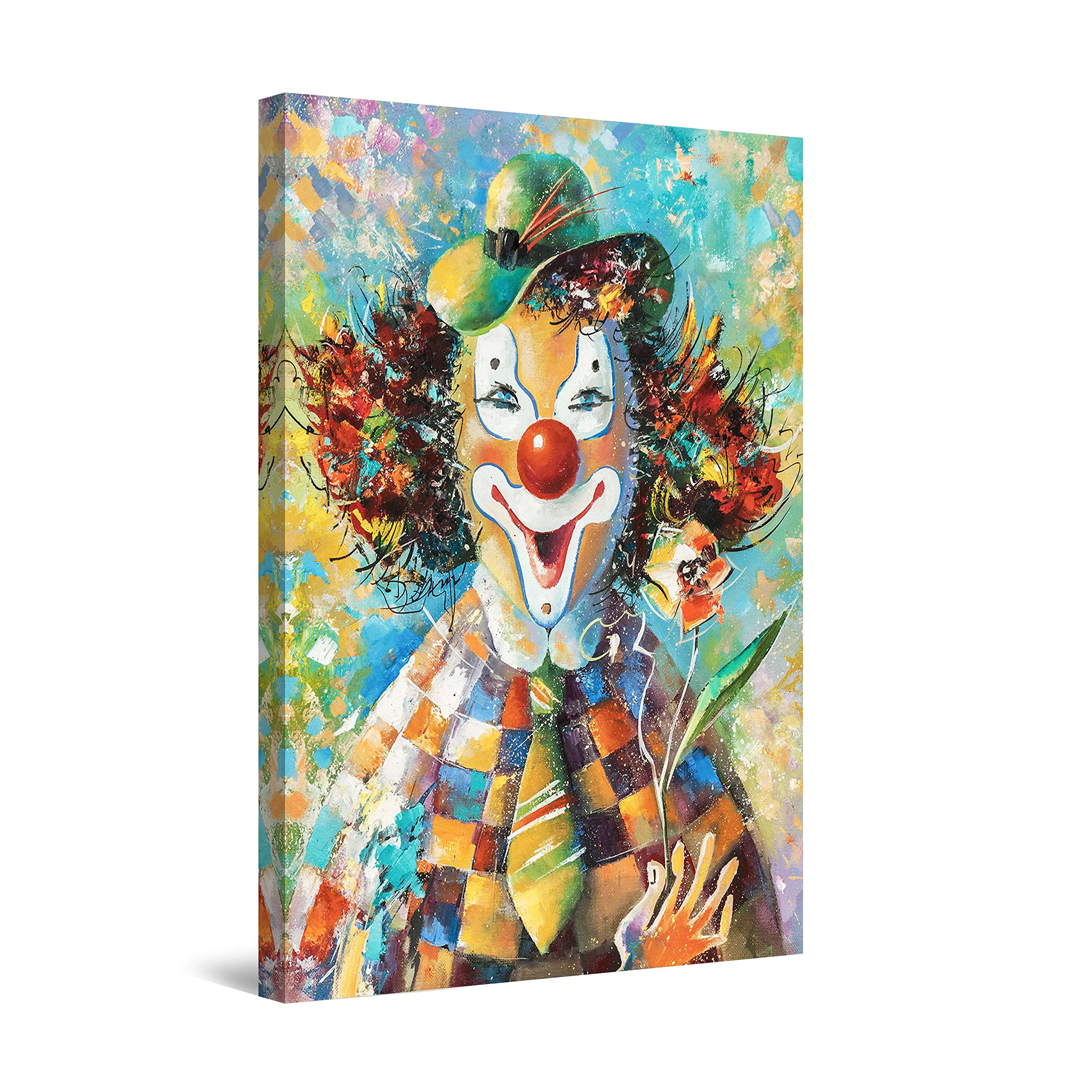 Startonight Colored Happy Clown Canvas Wall Art Abstract - Clown At The Party, Orange Details Painting - Large Artwork Print For Living Room Unique Luminous Wall Art Modern And Contemporary 80 Cm X 120 Cm