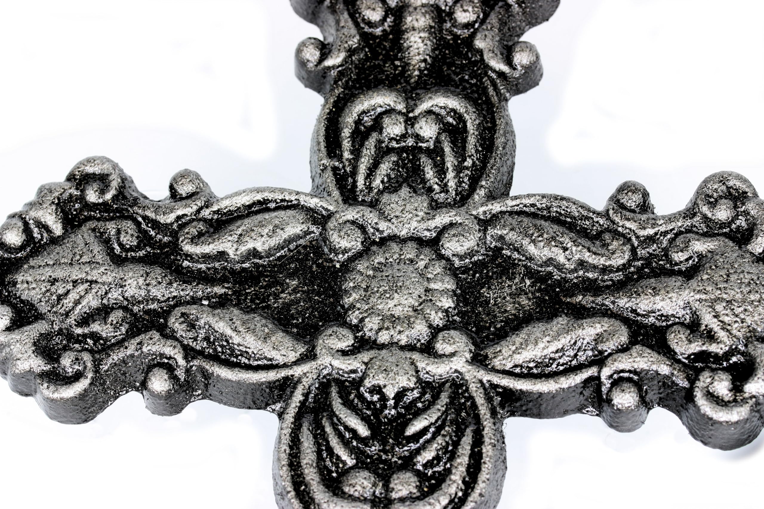 UHRIG cruz de pared de hierro macizo, crucifijo de hierro forjado para colgar, cruz cristiana para la pared, 25cm de altura. (negro antiguo/plata)
