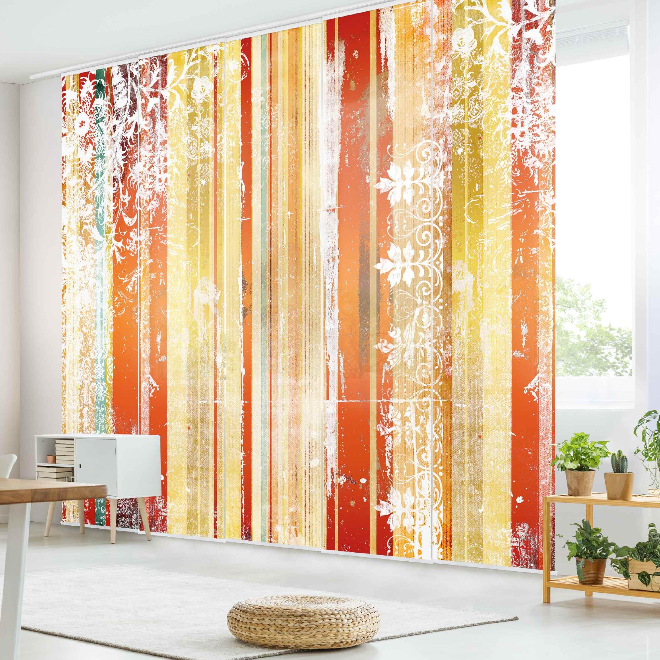 Schiebegardine halbtransparent 60er Paneel Klett Muster Textil lichtdurchlässig - Motiv Modern Flächenvorhang Wohnzimmer Schlafzimmer 1663 (300x250 cm - 5er Set)