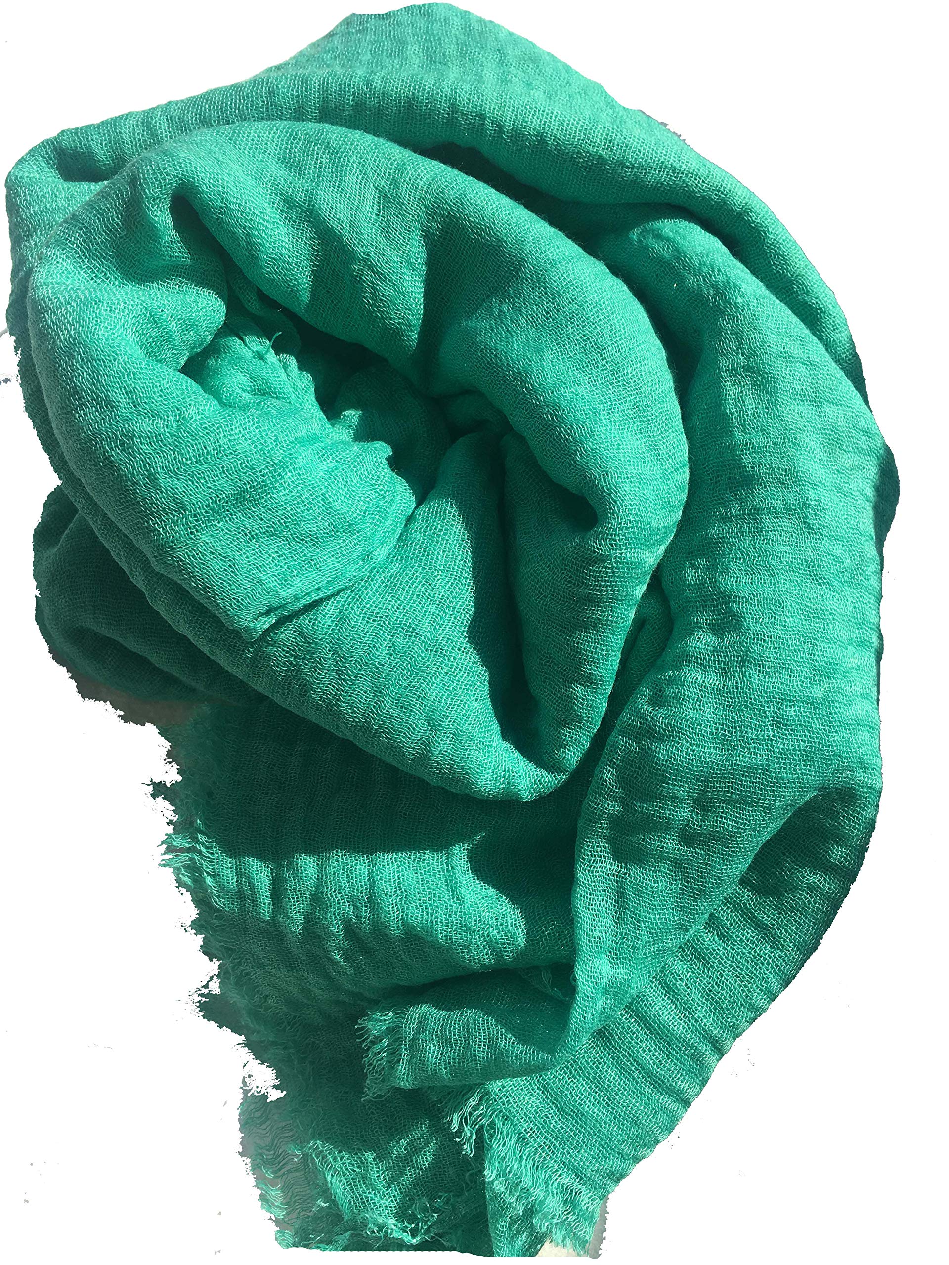 Ladies Maxi Long Crinkle Frayed Edges Crimp Mix Cotton Scarf Hijab Shawl Wrap (Sublime Green)