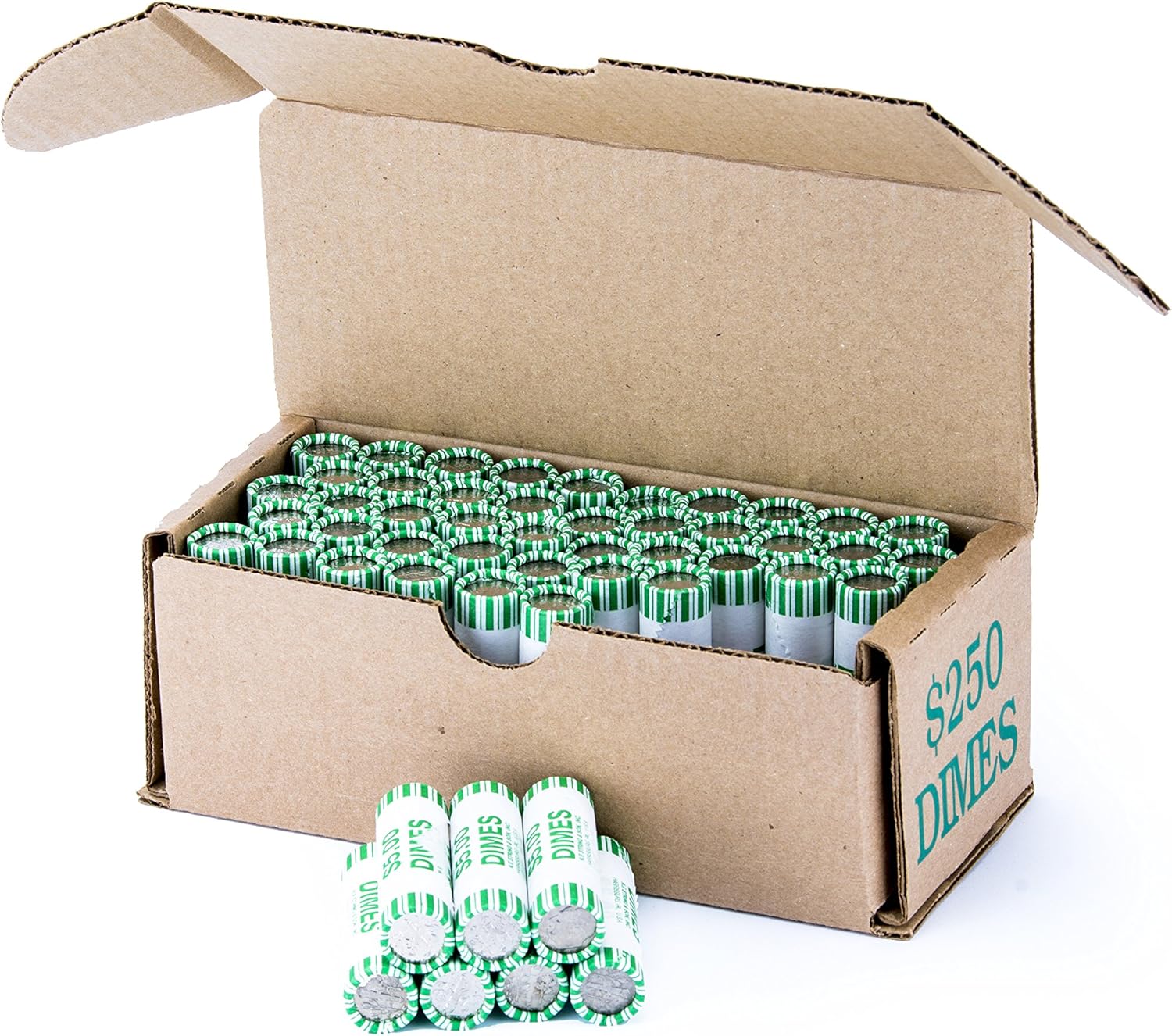 Dime Storage Box Green Holds 50 Wrapped Coin Rolls, 10 boxes