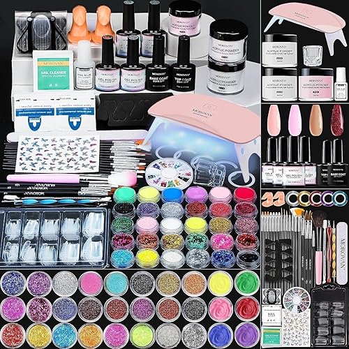 Morovan Acrylic Nail Kit for Beginners: with U V Lamp Acrylic Nail Set with Everything Professional Gel Polish Kit with Glitter Acrylic Powder Complete Starter Kit Acrylic Nail Supplies