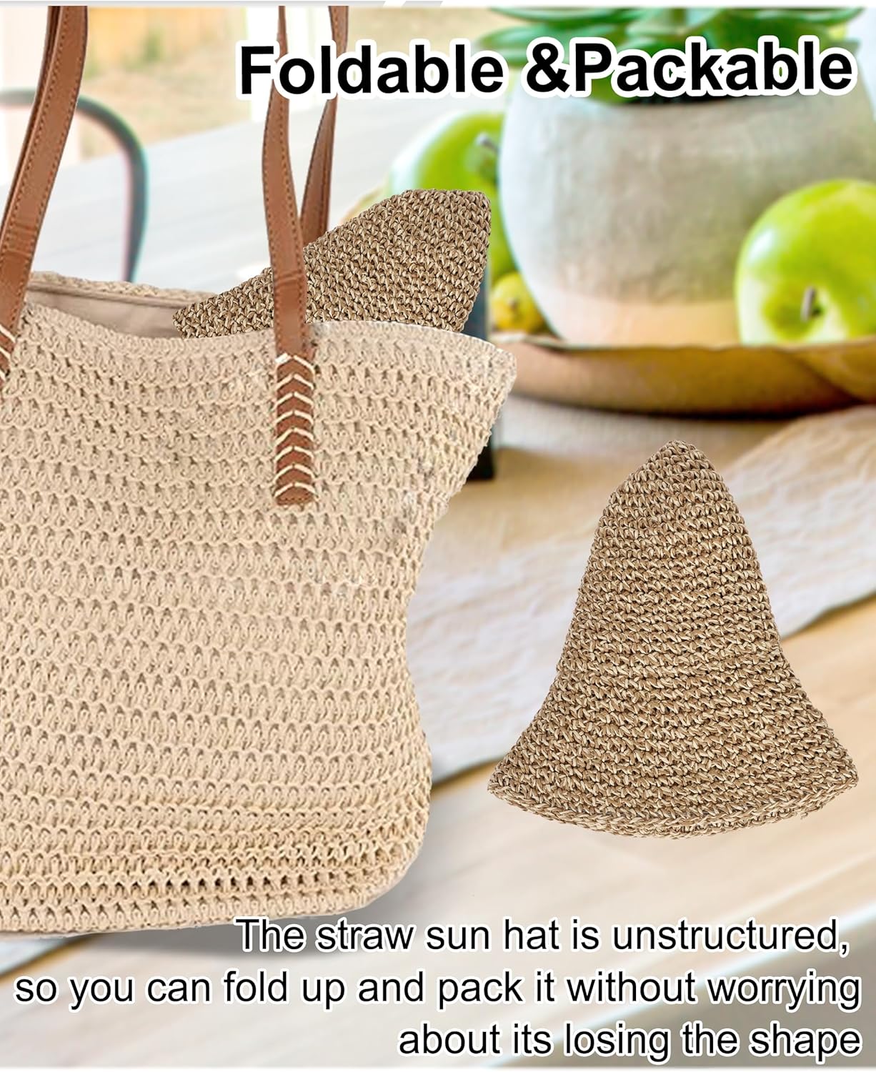 Womens Sun Hat Handmade Crochet Straw Bucket Hat Summer UV Protection Foldable Travel Cap UPF 50+ - Image 7