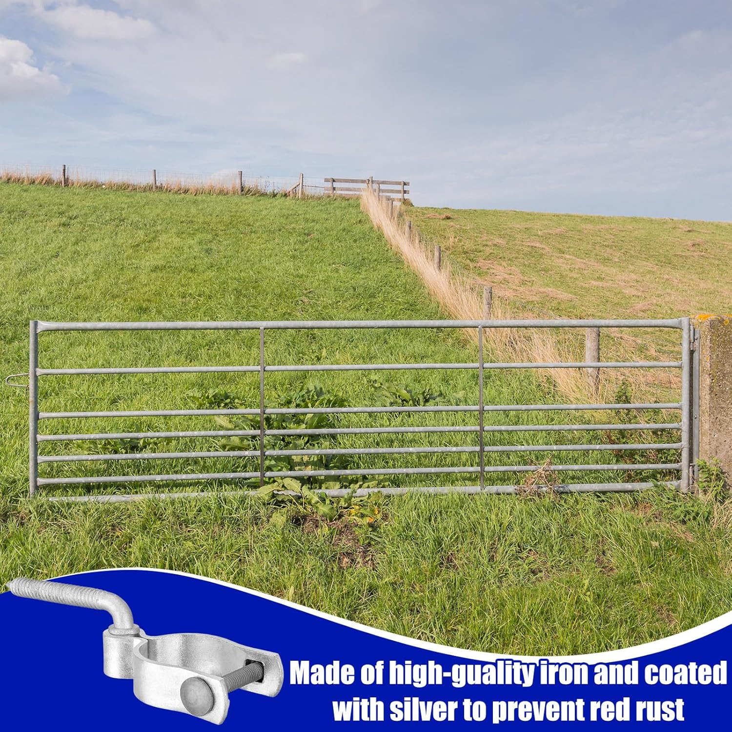 4 Pcs Farm Gate Hinge Set 5/8'' x 2'' Chain Link Fence Gate Post Hinge in Zinc Plated, 5/8" x 4-1/2" Wood Post Lag Screw